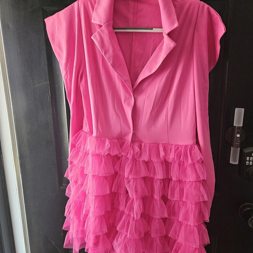 SHEIN Hot Pink Ruffle Tiered Blazer Dress